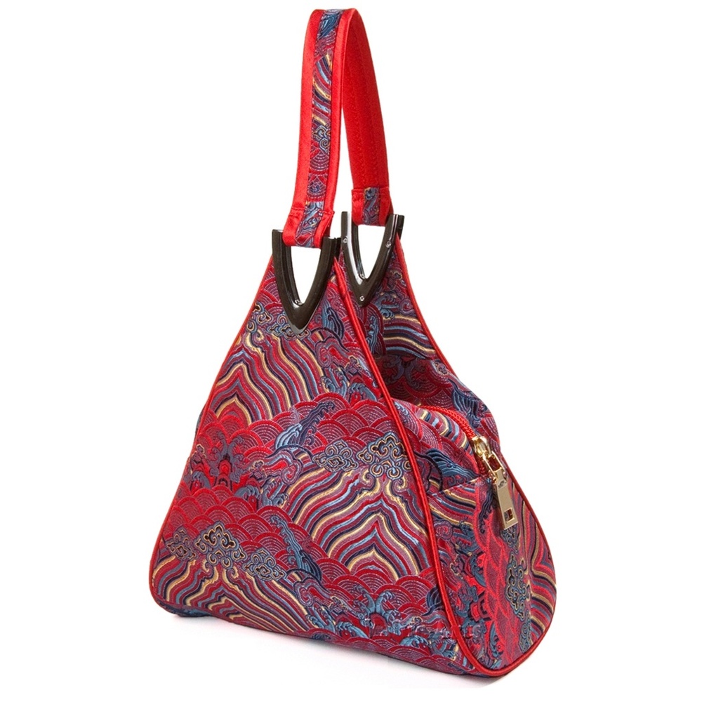 High End Oriental Silk Damask Handbag-Red